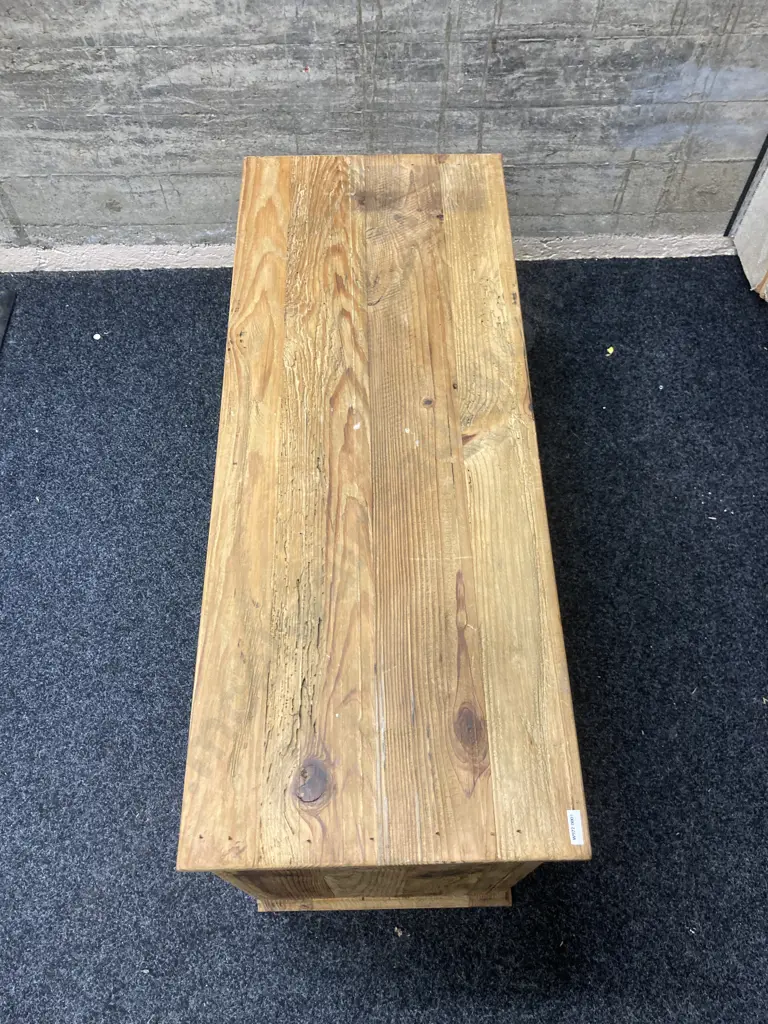 Ex Early Settler Reclaimed Timber 2 Glass Door Sideboard. H60 W99 D39cm Image 1++